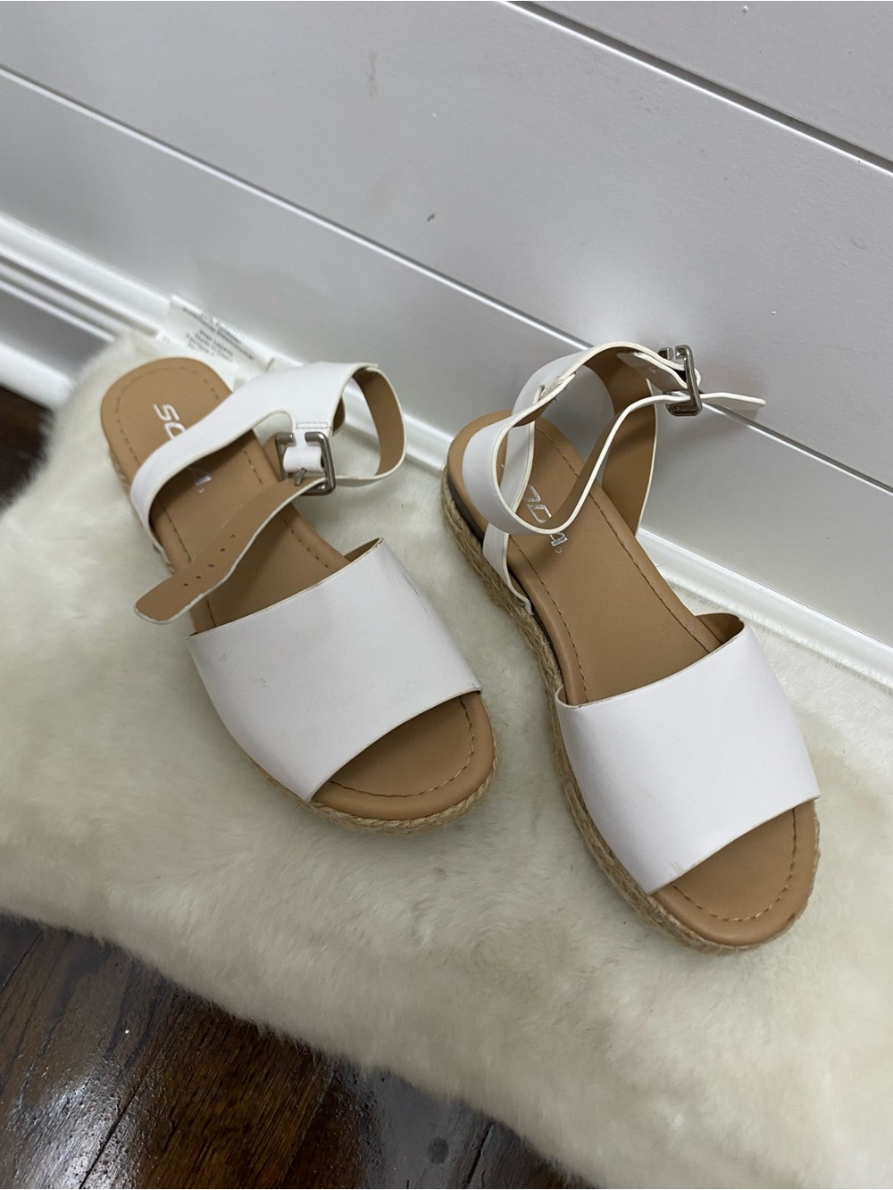 Soda White Espadrille-Style Kids Sandals with Ankle Strap